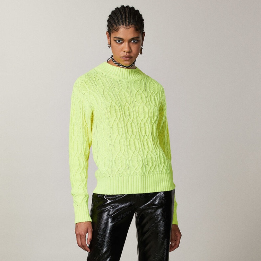 $215 PATRIZIA PEPE Fluorescent Cableknit Wool Sweater
